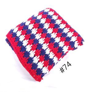 Vintage Handmade Afghan Blanket Crochet Knit 51x57 Red Blue White